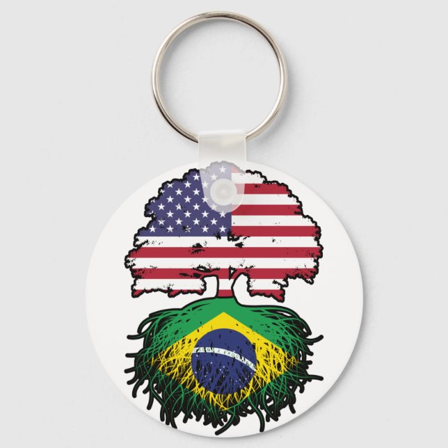 Llavero Brasil: Bandera de raíces de árboles norteamerican (Anverso)