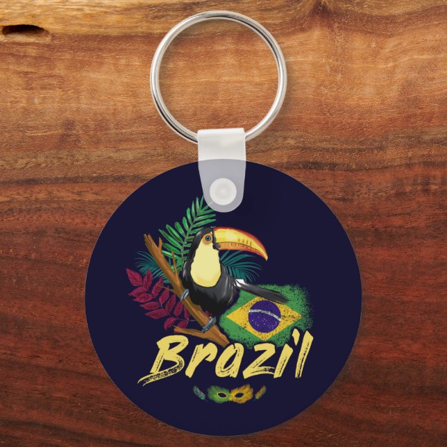 Llavero Brasil Vintage Toucan Flag Samba Mask Souvenir (Anverso)