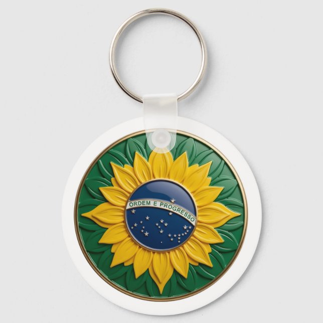 Llavero Brazil Solar Emblem - Luxury 3D National Pride Art (Anverso)