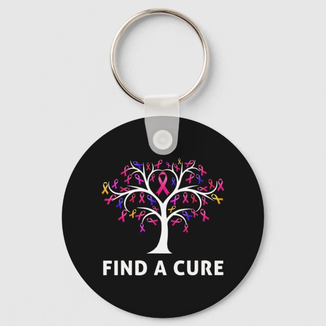 Llavero Breast Cancer Awareness Fight Find A Cure Tree Rib (Anverso)