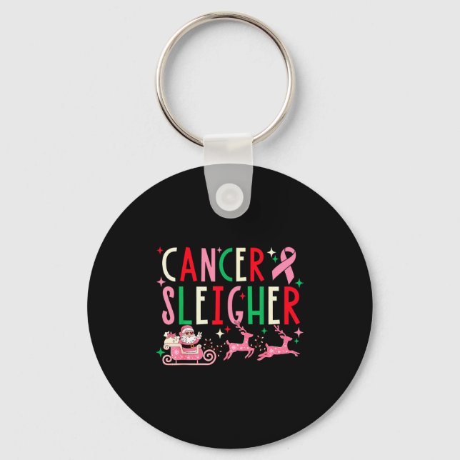 Llavero Breast Cancer Christmas Nk Ribbon Santa Sleigh Rei (Anverso)