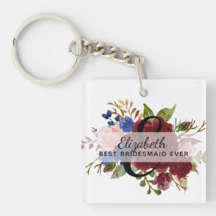 Llavero Bridal Party Bridesmaids regalo Azul Borgoña Nombr