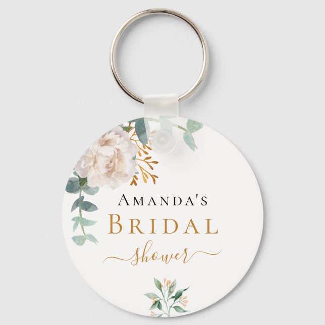 Llavero Bridal Shower floral eucalipto verde favor (Anverso)