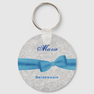 Llavero Bridesmaid Baby Blue Bow Silver Damask E012