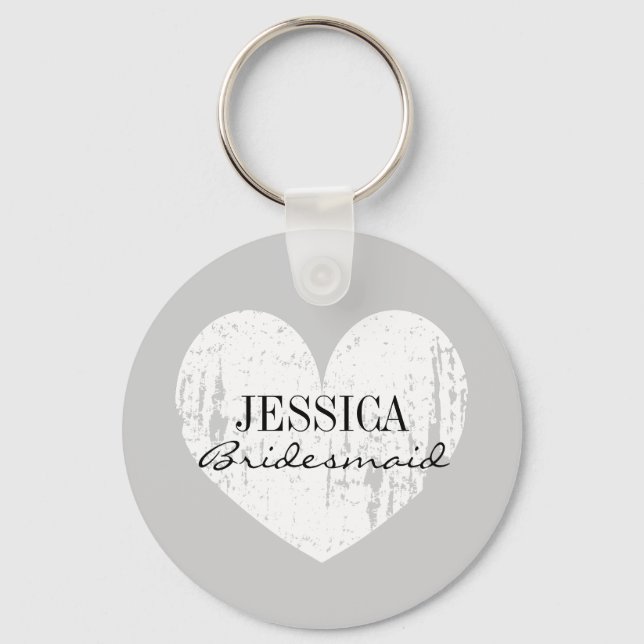 Llavero Bridesmaid black and white heart button keychains (Anverso)