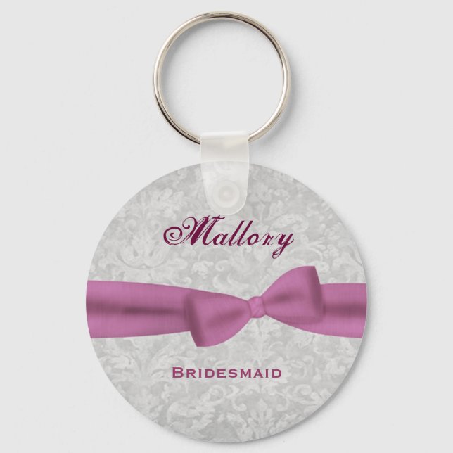 Llavero Bridesmaid Bow Silver Damask E004 (Anverso)