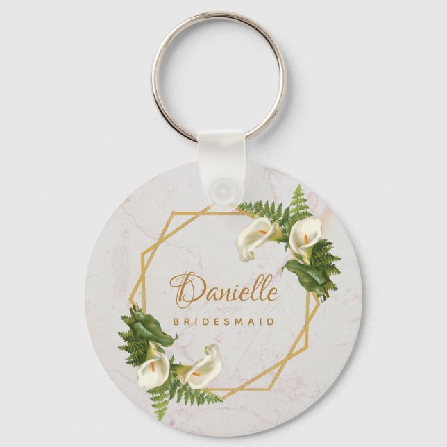 Llavero Bridesmaid Calla Lilies Marble Gold Geométrico (Anverso)