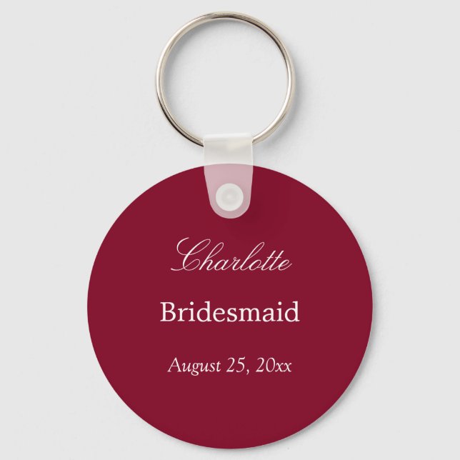 Llavero Bridesmaid de Borgoña Gracias Keychain (Anverso)