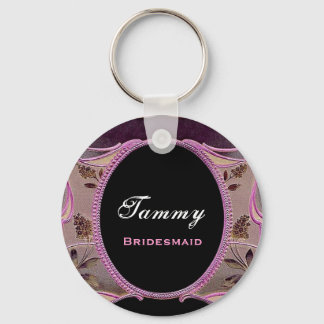 Llavero Bridesmaid Floral E032 de color rosa y negro