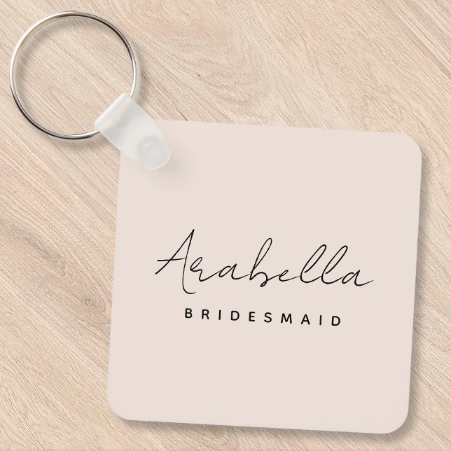 Llavero Bridesmaid | Guión Minimalista moderno Rubor Pink (Subido por el creador)