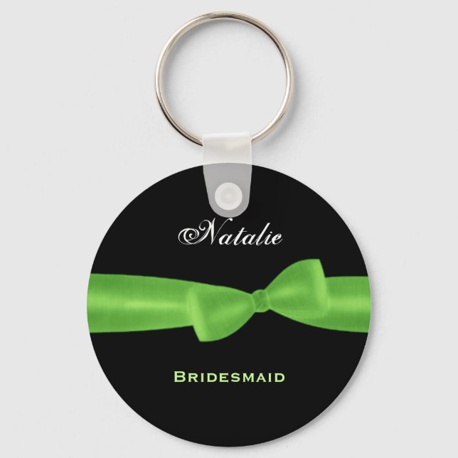 Llavero Bridesmaid Lime Green Bow Black Background E021 (Anverso)
