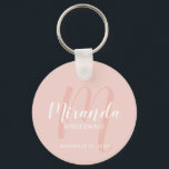 Llavero Bridesmaid personalizada de escritura moderna<br><div class="desc">Añada un toque personal a su boda con la cadena de claves personalizada de la dama de honor. Esta cadena de claves presenta el nombre personalizado de la dama de honor en un estilo de letra de escritura moderno y blanco y un monograma en un estilo de tipo de letra...</div>