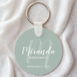 Llavero Bridesmaid personalizada de escritura moderna<br><div class="desc">Añada un toque personal a su boda con la cadena de claves personalizada de la dama de honor. Esta cadena de claves presenta el nombre personalizado de la dama de honor en un estilo de letra de escritura moderno y blanco y un monograma en un estilo de letra de escritura...</div>