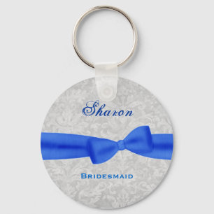 Llavero Bridesmaid Royal Blue Bow Silver Damask E011