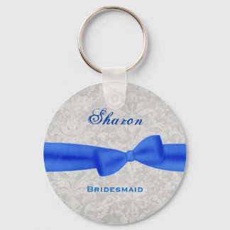 Llavero Bridesmaid Royal Blue Bow Silver Damask E011