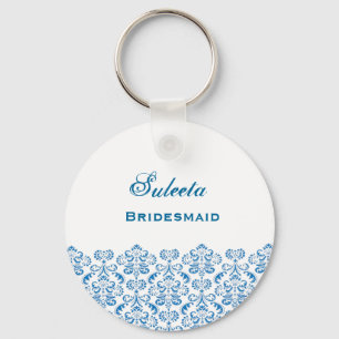 Llavero Bridesmaid Wedding Favor Blue Damask Lace B039