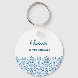 Llavero Bridesmaid Wedding Favor Blue Damask Lace B039