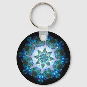 Llavero Bright Neon Starburst Kaleidoscope in Blue
