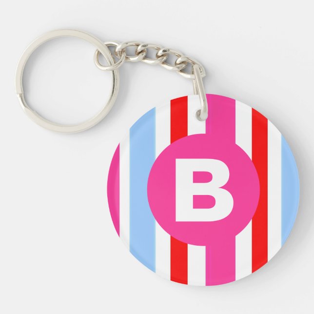 Llavero Bright Pink and Blue Candy Stripes Monogram (Frente)