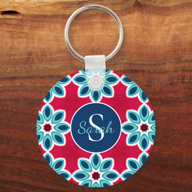 Llavero Bright Red and Blue Modern Geometric Personalised (Anverso)