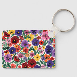 Llavero Bright Spring Pansies Floral Garden Pattern