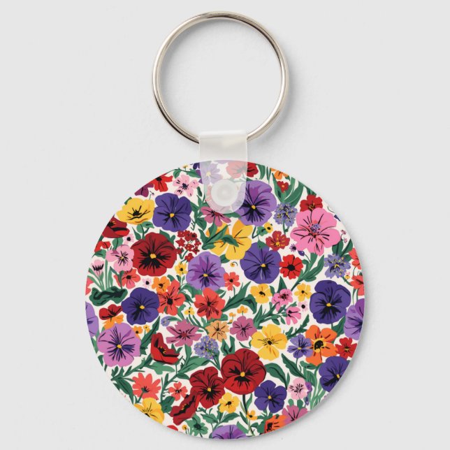 Llavero Bright Spring Pansies Floral Garden Pattern (Anverso)