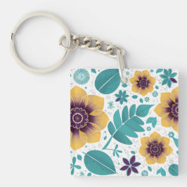 Llavero Bright Yellow and Teal Floral on White Background