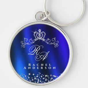 Llavero Brillante corona monograma azul
