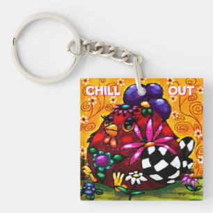Llavero Brillante Funky Chunky Floral Pollo colorido