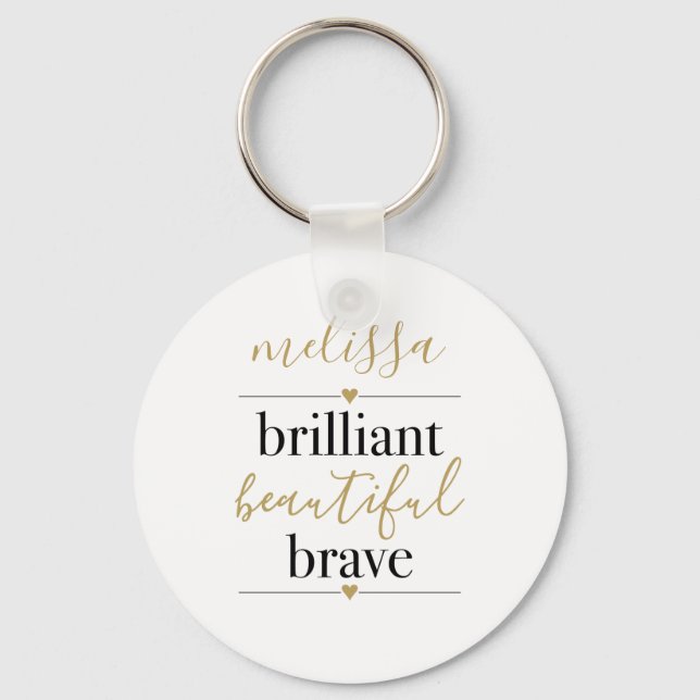 Llavero Brillante Hermoso Valiente Nombre Personalizado (Anverso)