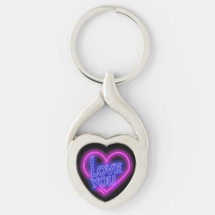Llavero Brillante Neon Look Pink Blue Valentine Heart