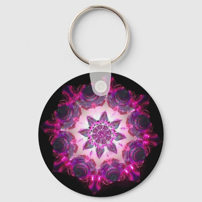 Llavero Brillante Neon Starburst Kaleidoscope en rosa/mora (Anverso)