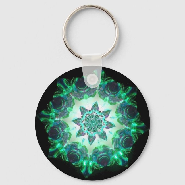 Llavero Brillante Neon Starburst Kaleidoscope en verde (Anverso)