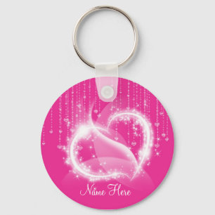 Llavero brillante rosado de los corazones