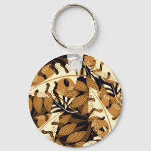 Llavero Brillantes hojas tropicales patrón oscuro