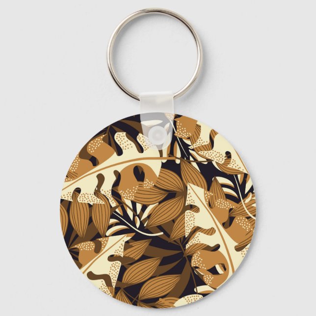 Llavero Brillantes hojas tropicales patrón oscuro (Anverso)