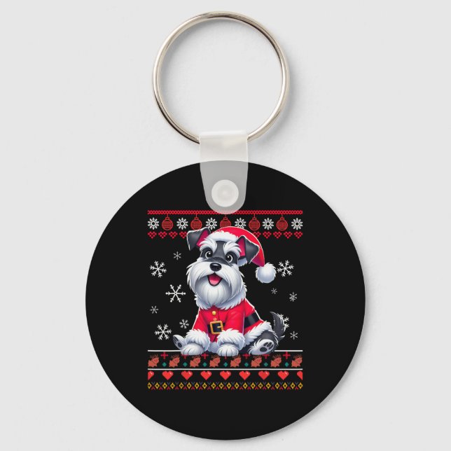 Llavero Brillo feo X-mas Santa Miniatura Perro Schnauzer C (Anverso)