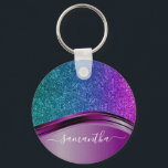 Llavero Brillo Mira Brillante Púrpura Nombre Personalizado<br><div class="desc">Este diseño se puede personalizar en el área proporcionada cambiando la foto y/o el texto. O se puede personalizar haciendo clic en Personalizar esta plantilla y luego eligiendo la opción de personalizar más y eliminar o cambiar el color del fondo, agregar texto, cambiar el color o estilo del texto, o...</div>