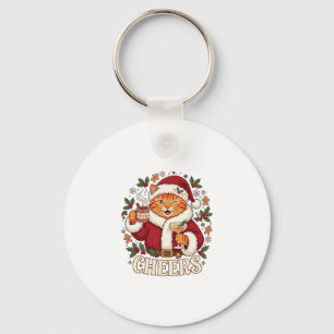 Llavero Brindis Navidad Naranja Gato Santa Sombrero Bebida
