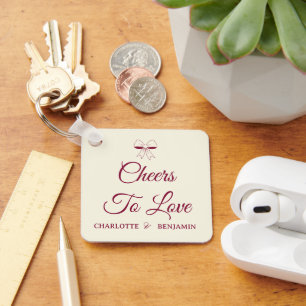 Llavero Brindis por el Amor Script Burdeos Lazo Boda