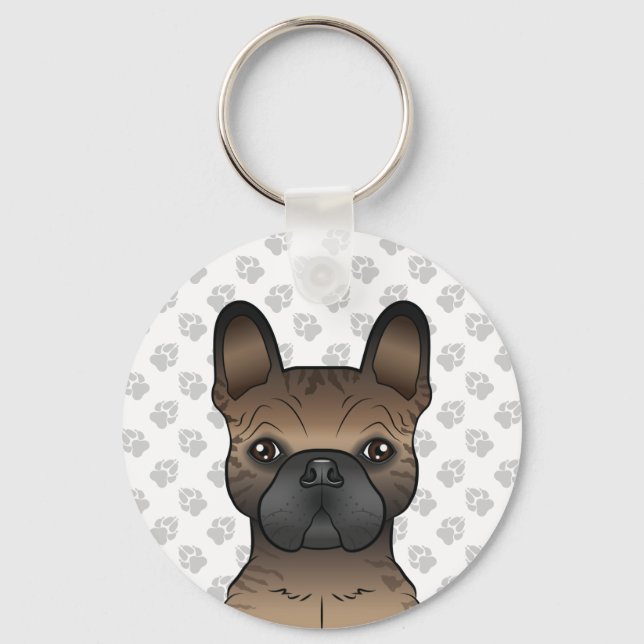 Llavero Brindle Bulldog francés / Cabeza de perro de Cute  (Anverso)