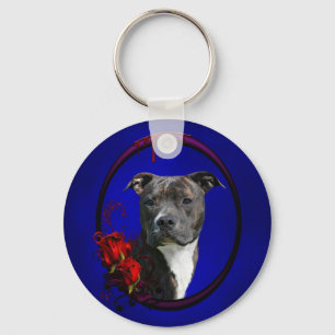 Llavero Brindle pitbull con rosas