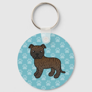 Llavero Brindle Staffordshire Bull Terrier Dog On Blue