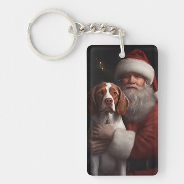Llavero Brittany Spaniel Con Santa Claus Navidad (Frente)