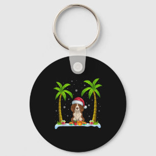 Llavero Brittany Spaniel Dog Santa Hat Palm Tree Beach Xma