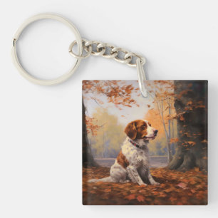 Llavero Brittany Spaniel en otoño inspira caída de hojas