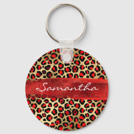 Llavero Brote de pincel de leopardo rojo y Relieve metaliz