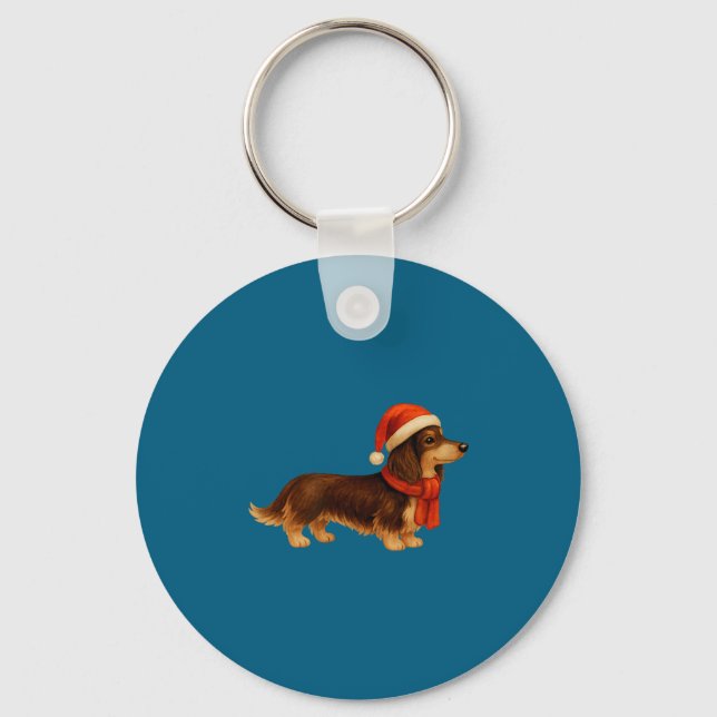 Llavero Brown And Tan Christmas Dachshund Santa Hat  (Anverso)