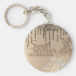 Llavero Brown Gold Purpurina Girly Spark Drips 16 Cumpleañ