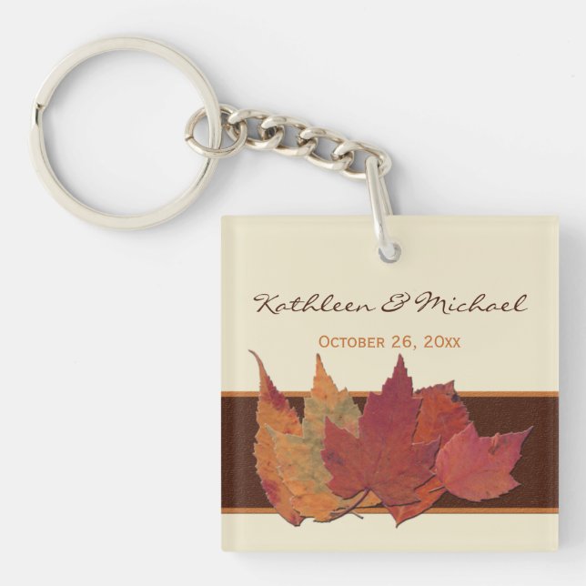 Llavero Brown, Naranja, Ivory Dried Leaves Keychain Acríli (Frente)